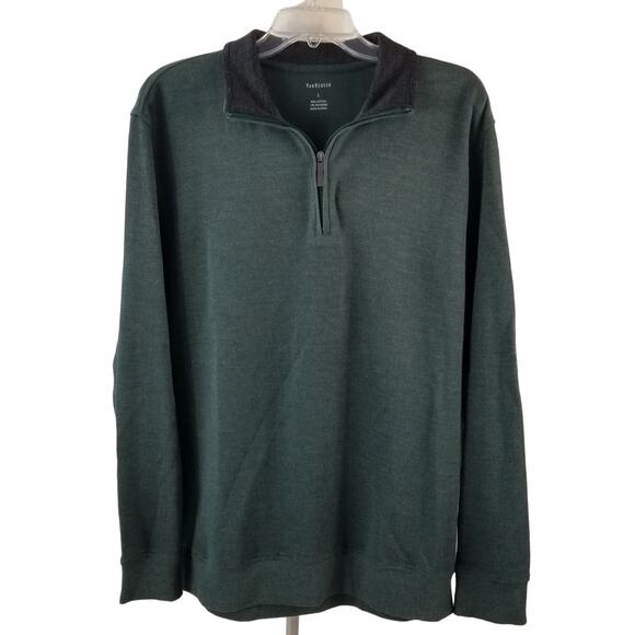 Van Heusen Green Gray 1/4 Zip Knit Men's Pull Over Knit Sweater Large - Picture 1 of 4